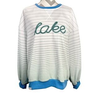 Simply Southern Womens Lake Striped Terry Sweatshirt White Size M RN147258